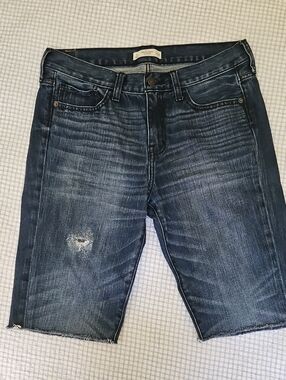 Abercrombie & Fitch Dark Blue Distressed Denim Bermuda Shorts